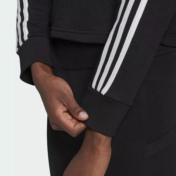 ADIDAS Sweatshirt Short Woman Cotton Cropped Hoodie Sweatshirt Black White - Picture 2 of 13